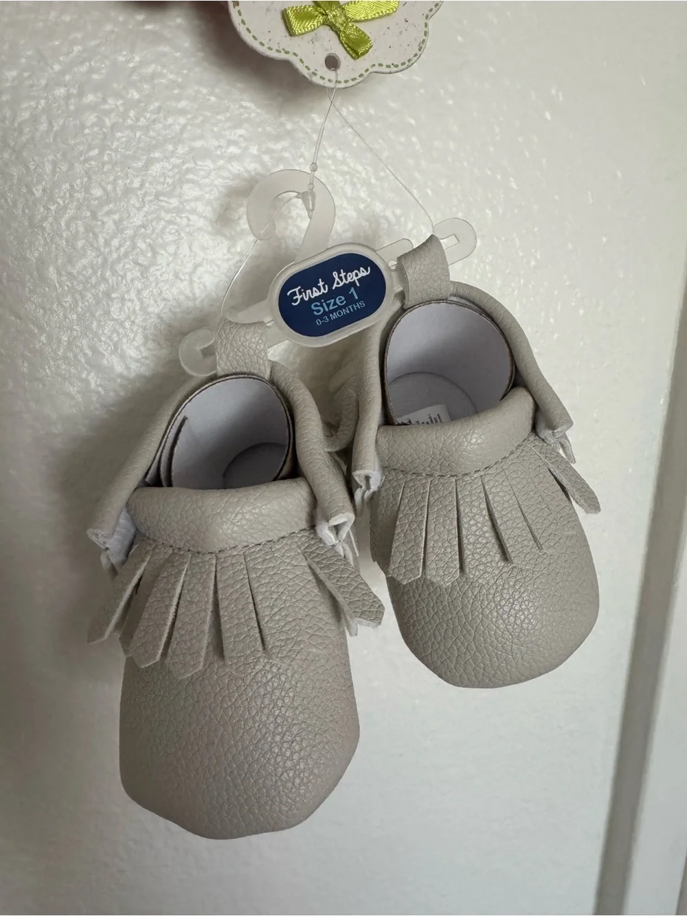 First Steps Cream Fringe Baby Moccasins - Size 1